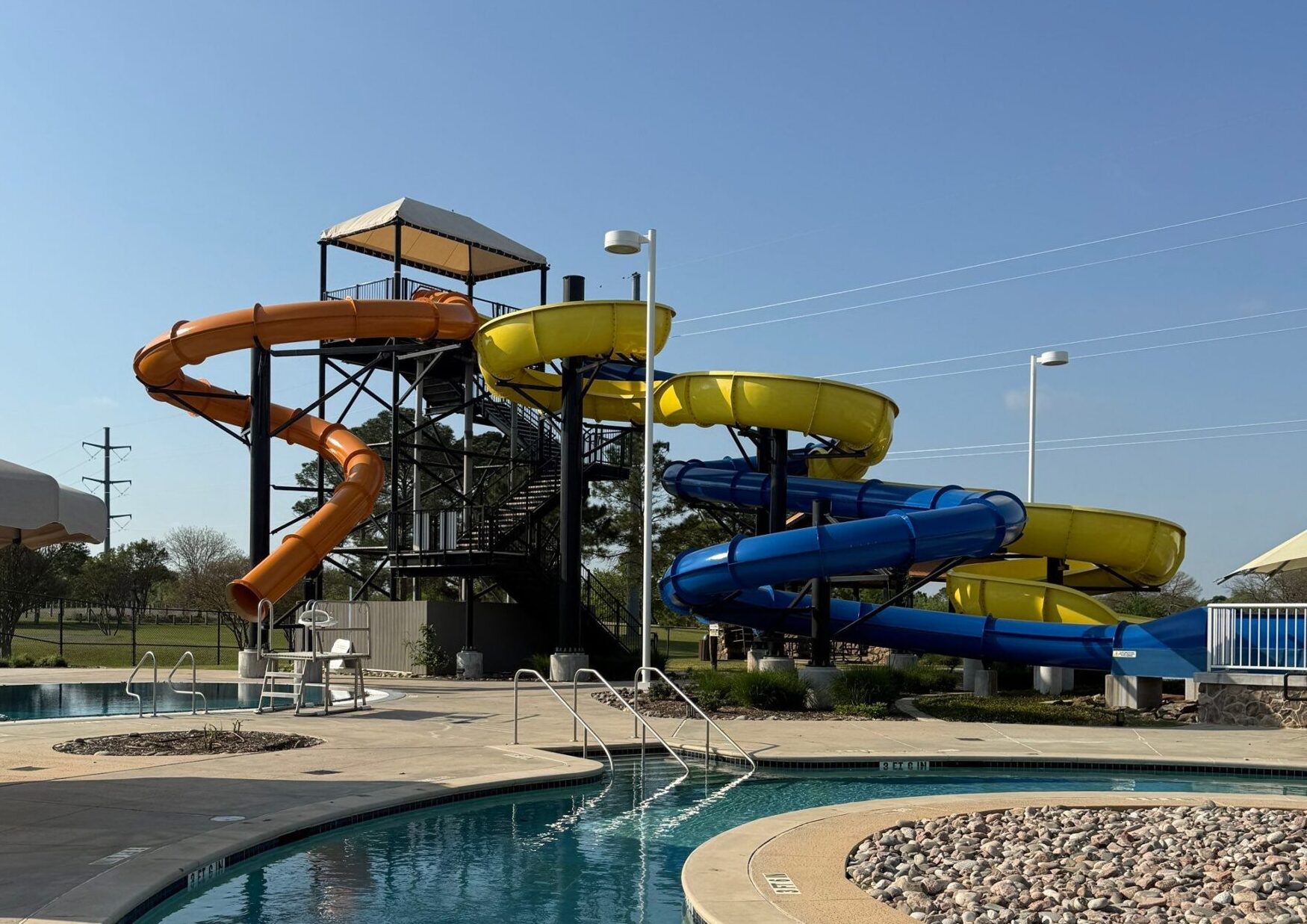 Completed waterslide restoration project at Chisholm and Central Aquatic Centers in Hurst Texas