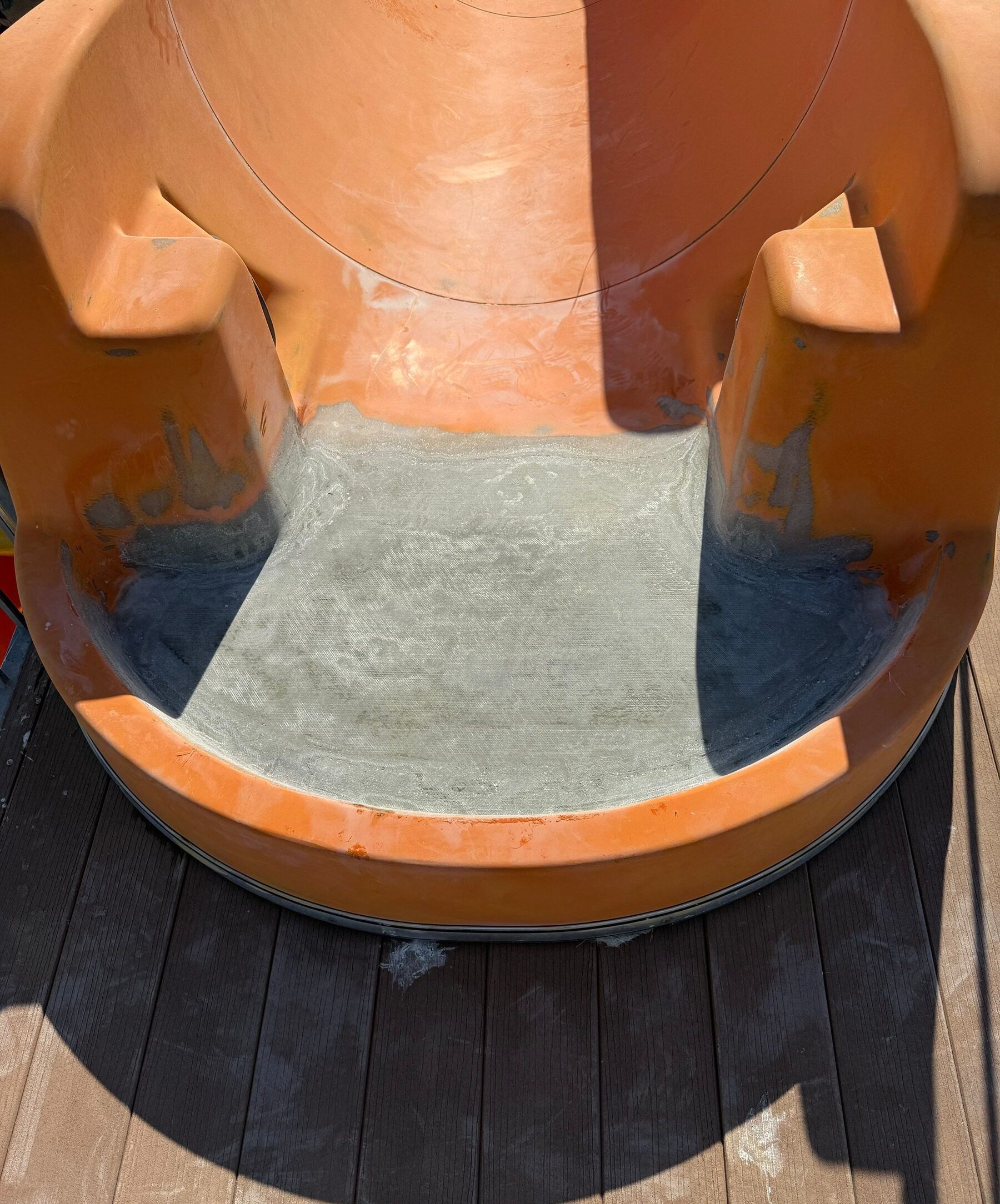 Fiberglass repair process at the open flume start tub at Pella Aquatic Center